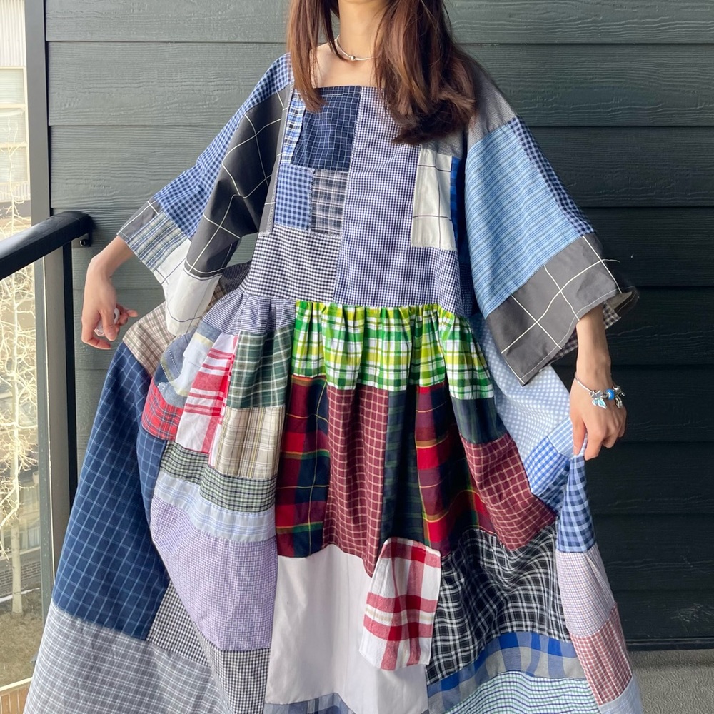 Handmade Quilted Patchwork Plaid Dress SKU 04192 - Picture 4 of 16